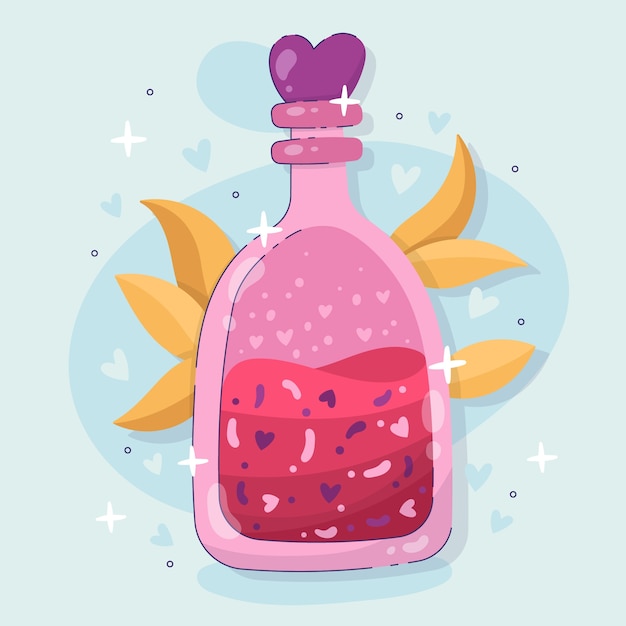 Hand drawn flat design love potion illustration