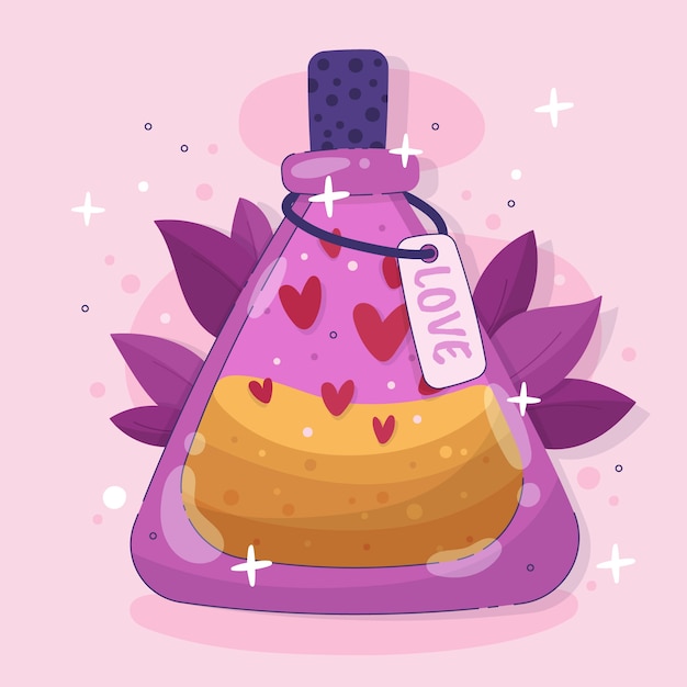 Vector hand drawn flat design love potion illustration