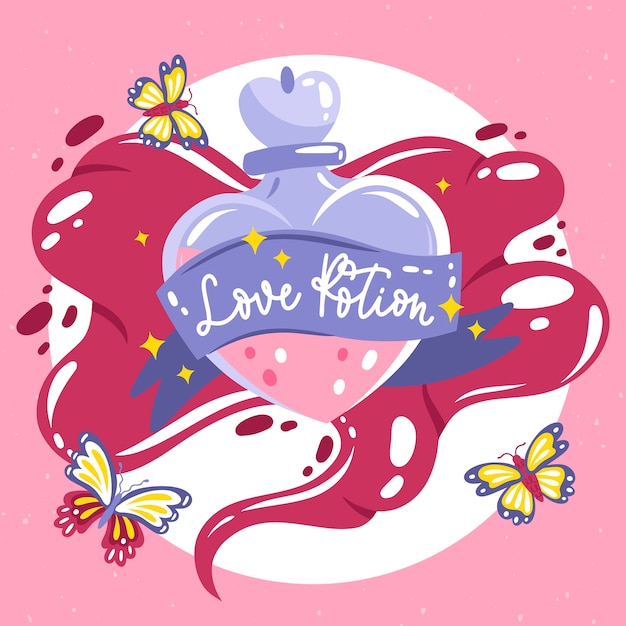 Vector hand drawn flat design love potion illustration