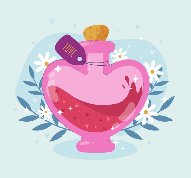 Vector hand drawn flat design love potion illustration