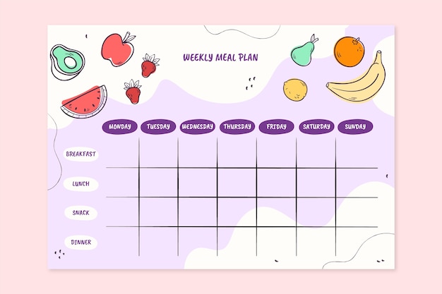 Vector hand drawn flat design meal planner design