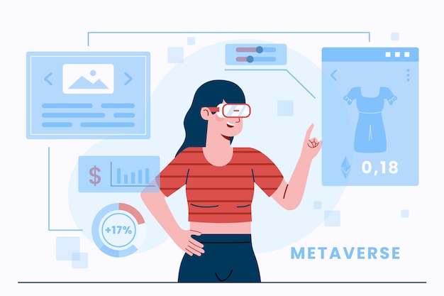 Vector hand drawn flat design metaverse background