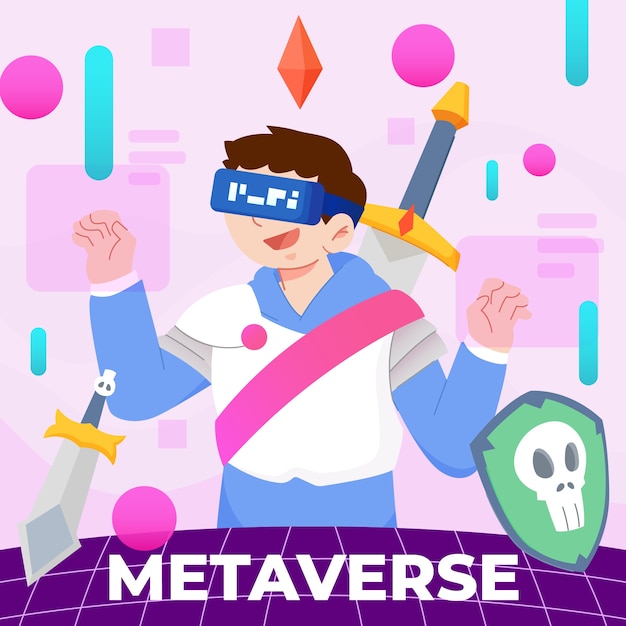 Illustrazione disegnata a mano del metaverse di design piatto