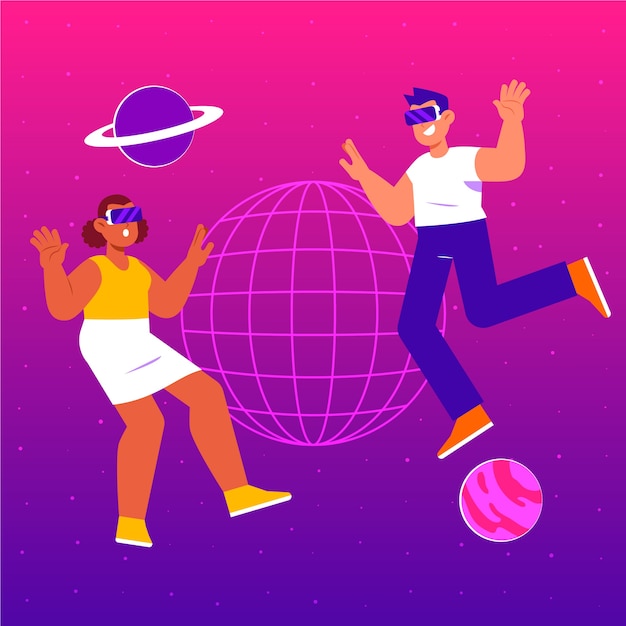 Vector hand drawn flat design metaverse illustration