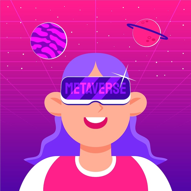 Vector hand drawn flat design metaverse illustration