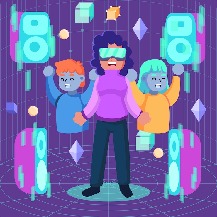 Vector hand drawn flat design metaverse illustration