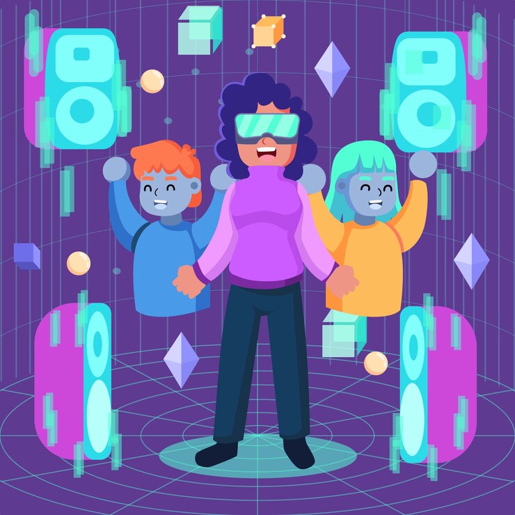 Vector hand drawn flat design metaverse illustration
