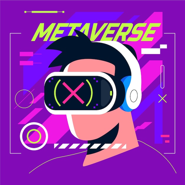 Vector hand drawn flat design metaverse illustration