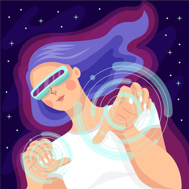 Vector hand drawn flat design metaverse  illustration