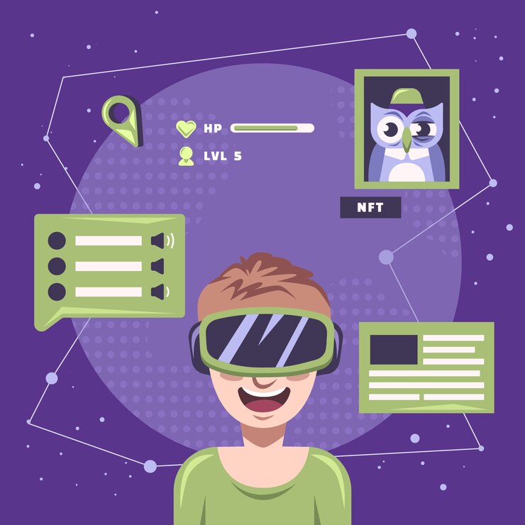 Vector hand drawn flat design metaverse illustration