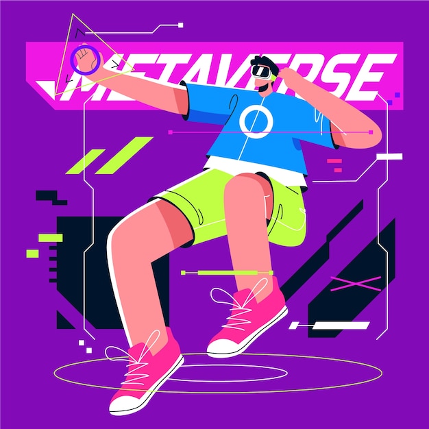 Hand drawn flat design metaverse illustration