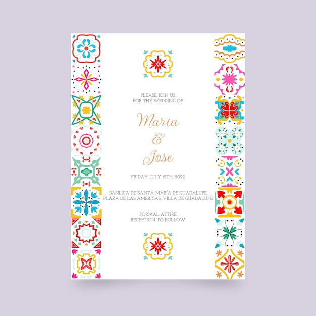 Vector hand drawn flat design mexican wedding invitation