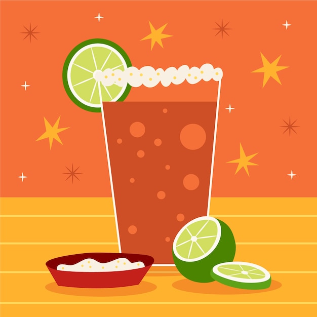 Vector hand drawn flat design michelada illustration