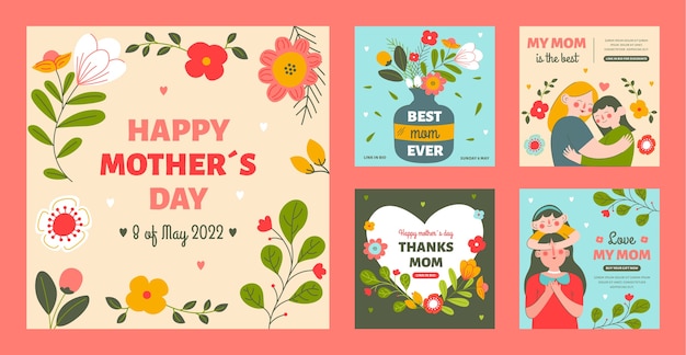 Hand drawn flat design mother's day template