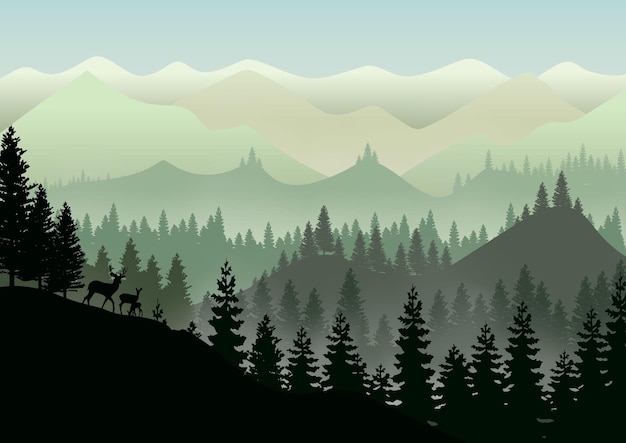 Vector hand drawn flat design mountain landscape vector illustration