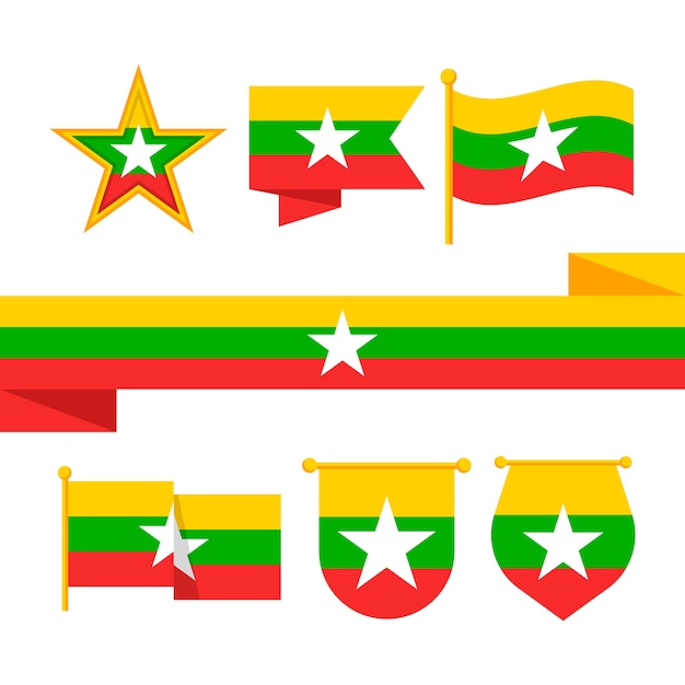 Vector hand drawn flat design myanmar national emblems