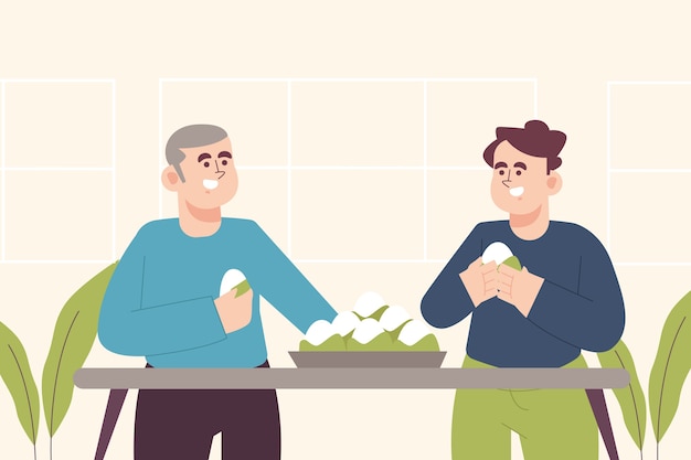 Hand drawn flat design people eating collection