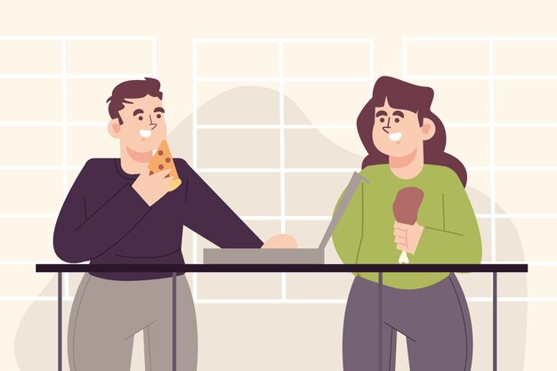 Hand drawn flat design people eating collection