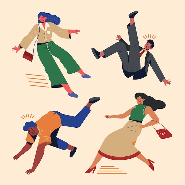 Vector hand drawn flat design people falling collection