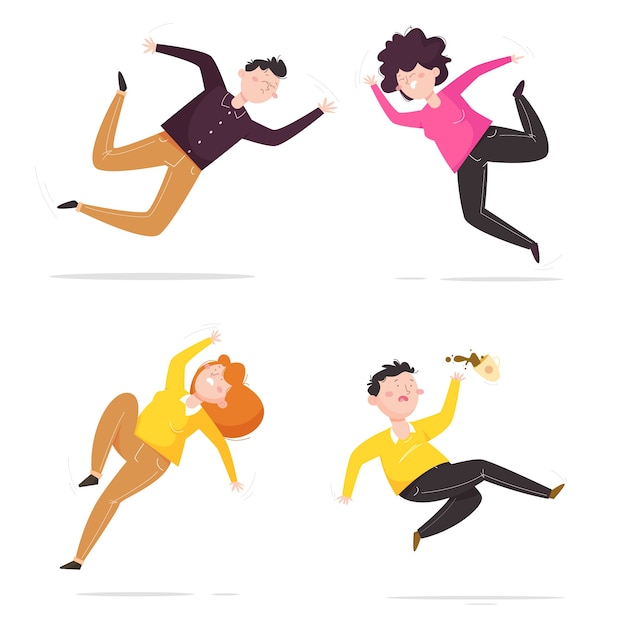 Vector hand drawn flat design people falling collection