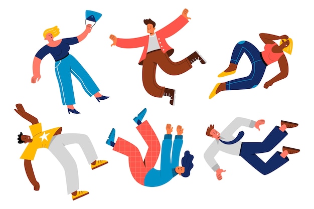 Vector hand drawn flat design people falling collection