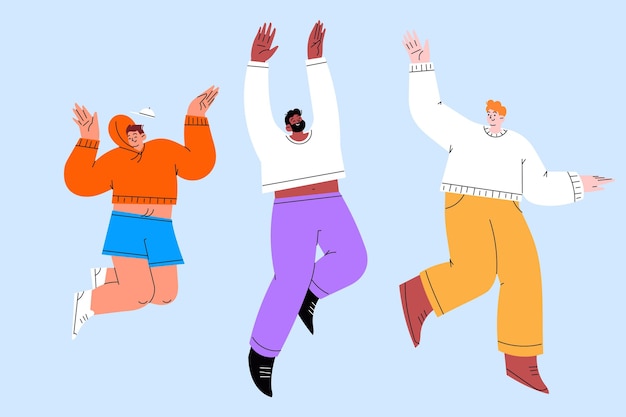 Vector hand drawn flat design people jumping