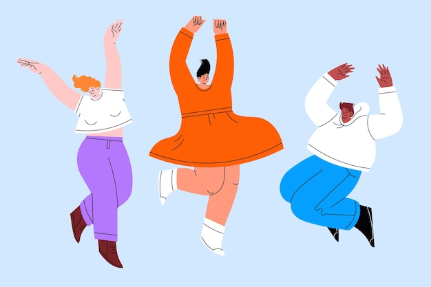 hand drawn flat design people jumping