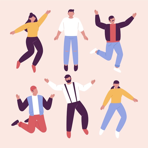 Hand drawn flat design people jumping