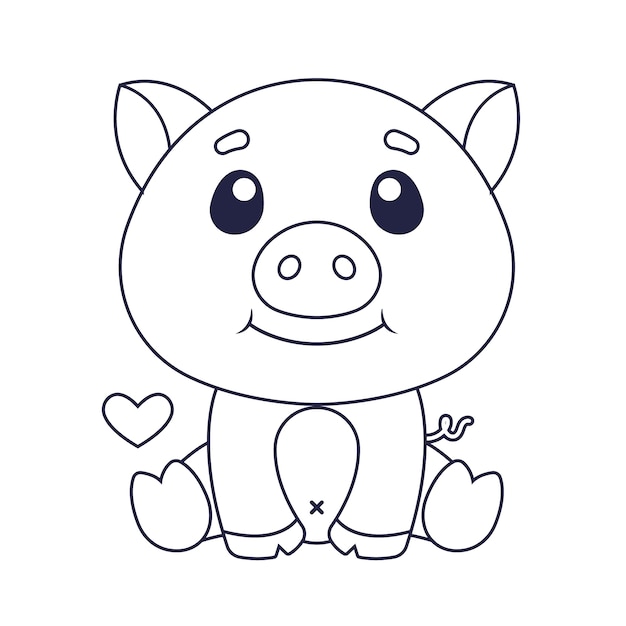 Vector hand drawn flat design pig outline