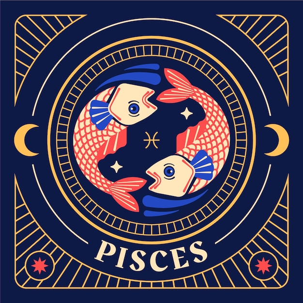 Hand drawn flat design pisces logo