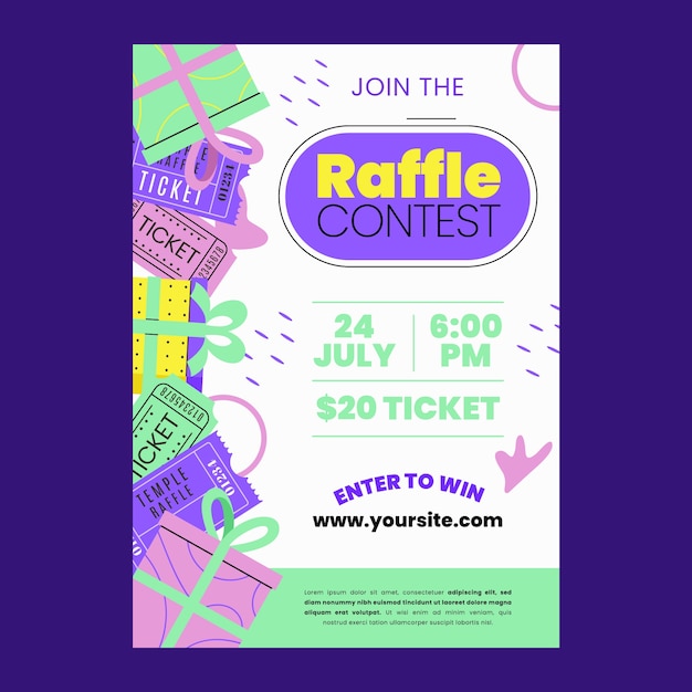 Hand drawn flat design raffle flyer template