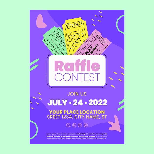 Vector hand drawn flat design raffle flyer template