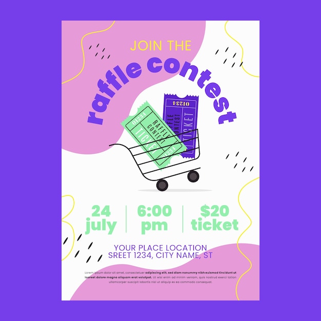 Hand drawn flat design raffle flyer template