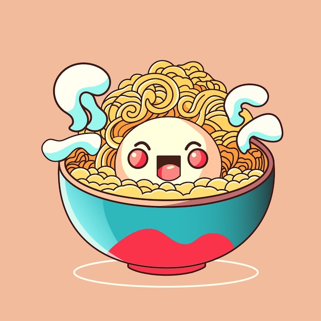 Vector hand drawn flat design ramen japan food illustration