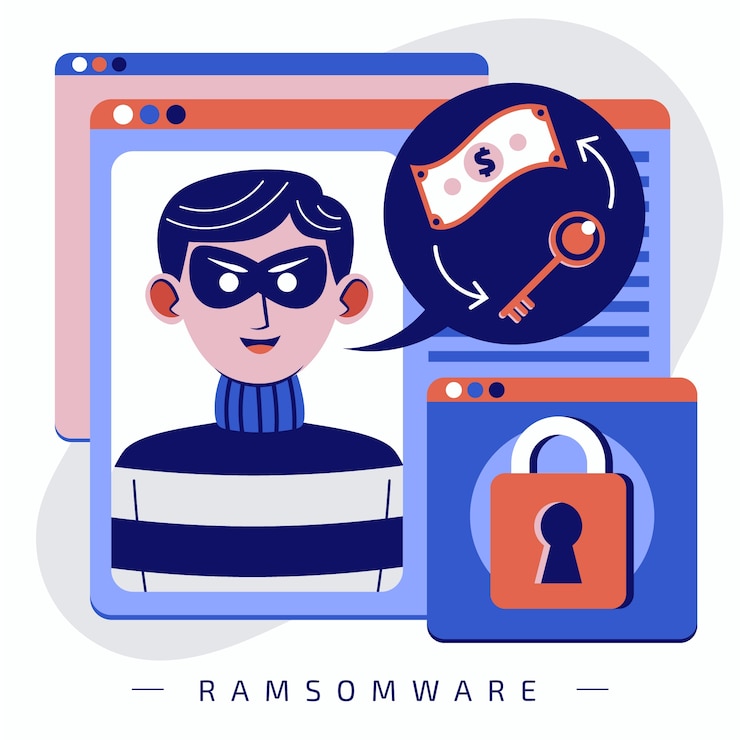Vector hand drawn flat design ransomware illustration