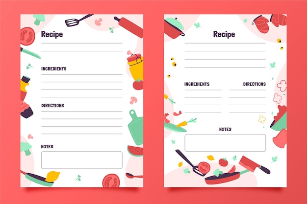 Vector hand drawn flat design recipe book