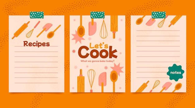 Vector hand drawn flat design recipe book