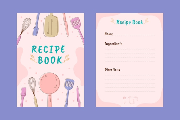 Vector hand drawn flat design recipe book