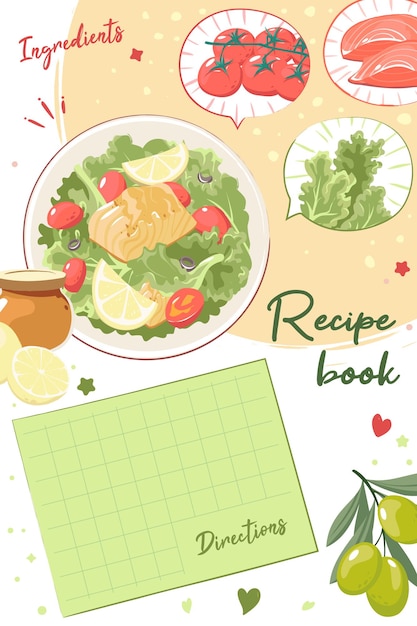 Vector hand drawn flat design recipe book