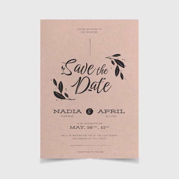 Vector hand drawn flat design rustic wedding invitations