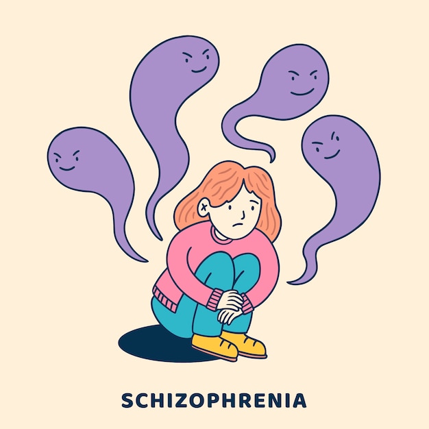 Vector hand drawn flat design schizophrenia illustration