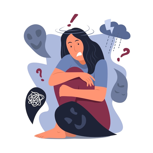 손으로 그린 평면 디자인 정신 분열증 llustration