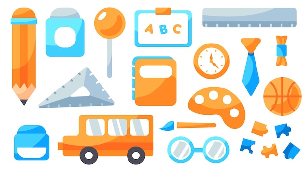 Hand drawn flat design school stuff collection