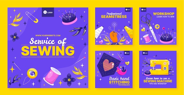 Vector hand drawn flat design seamstress instagram post