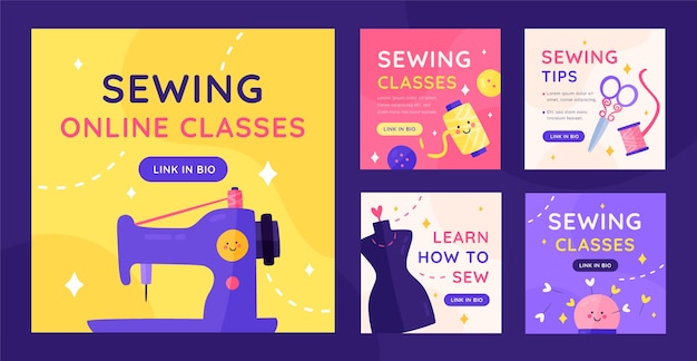 Hand drawn flat design seamstress template