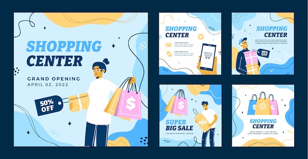 Hand drawn flat design shopping center template