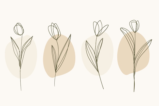 ベクトル 手描きのフラットなデザインのシンプルな花のアウトライン