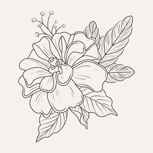 Vector hand drawn flat design simple flower outline