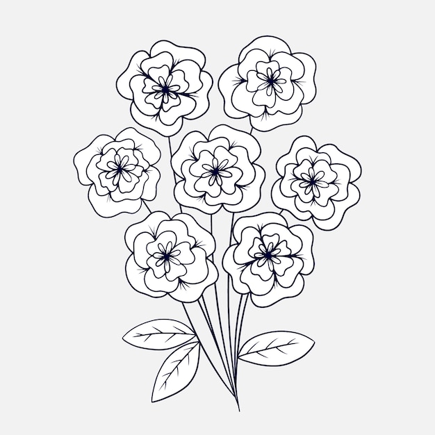 Vector hand drawn flat design simple flower outline