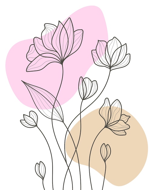 Hand Drawn Flat Design Simple Flower and Tropical Plant Outline